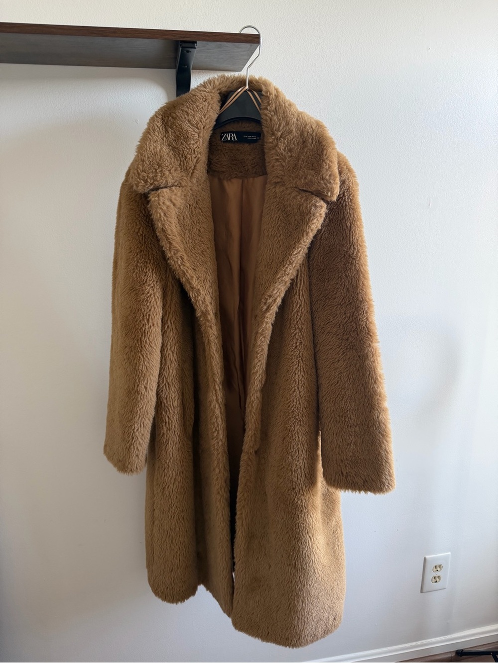 Zara Teddy Faux Fur Coat in Camel Brown